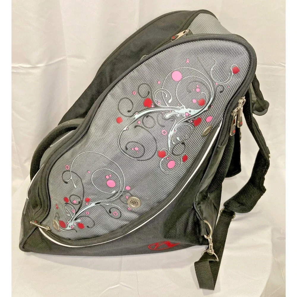 Marker Ski Boot Backpack Bag Gray Black Pink Swirl Graphic Travel Gear Storage